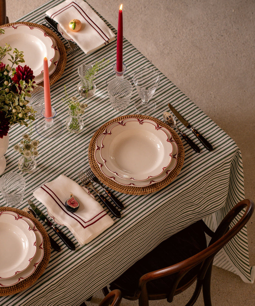 REBECCA UDALL Scalloped Olivia crockery plates with red rim