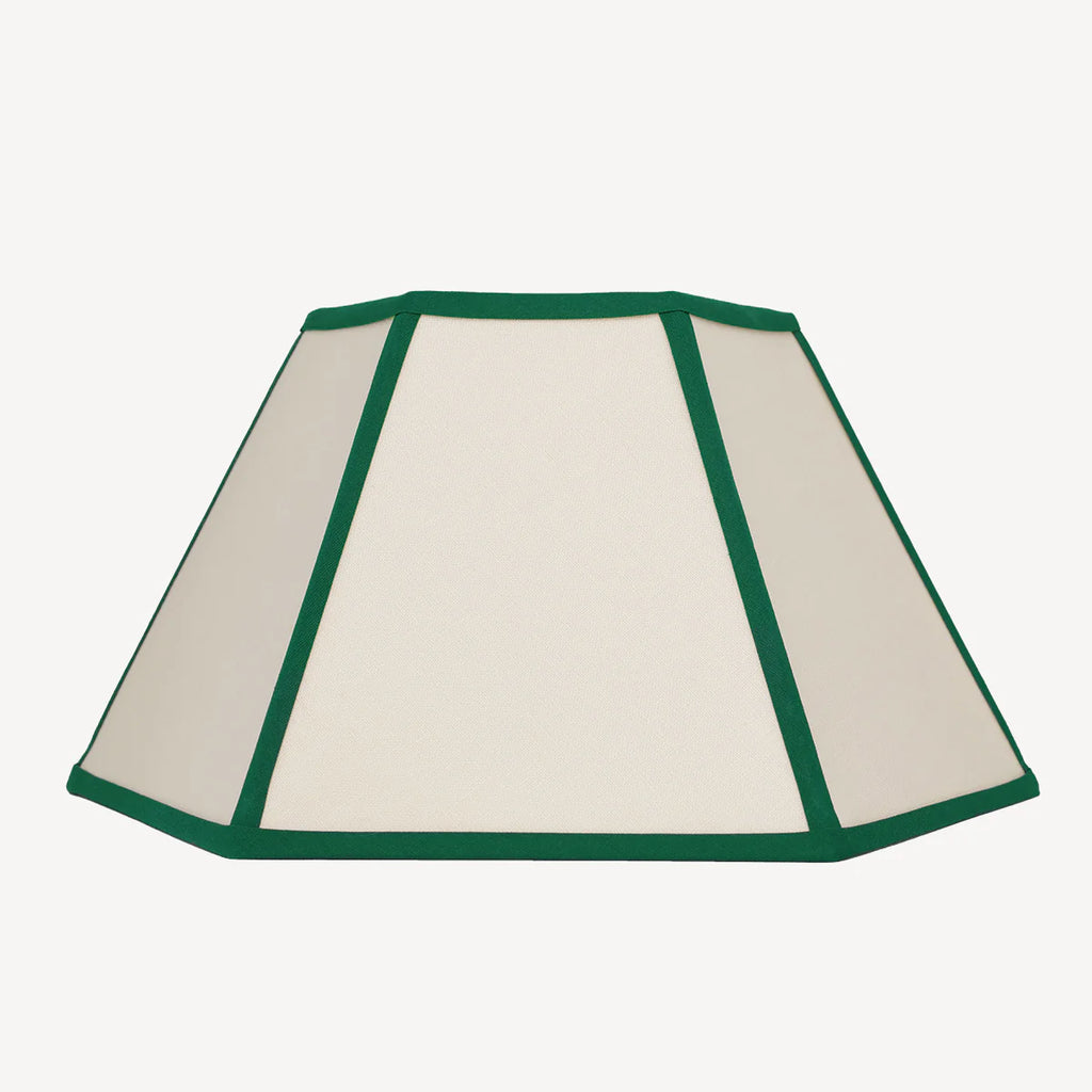 Hexagon Linen Lampshade, Green Trim - Medium