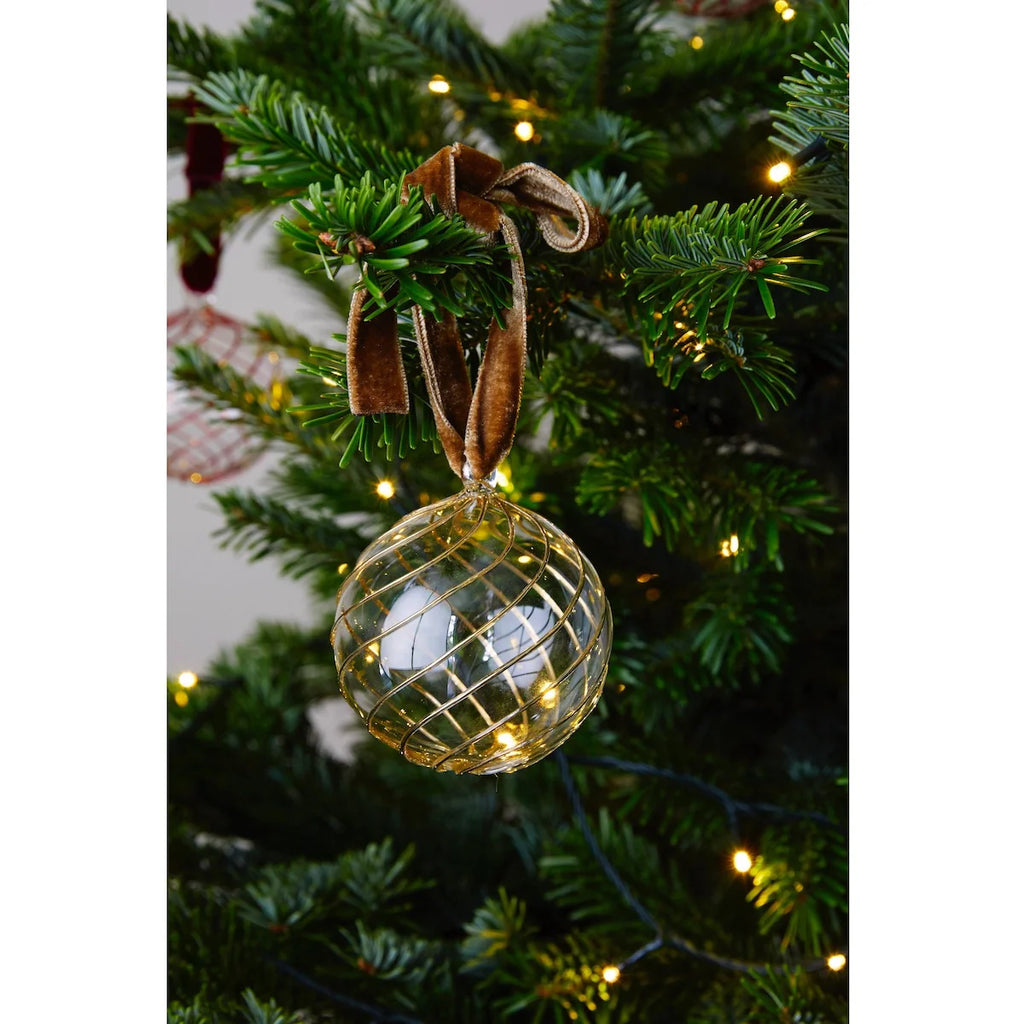 Box of Six Swirl Christmas Baubles - Gold