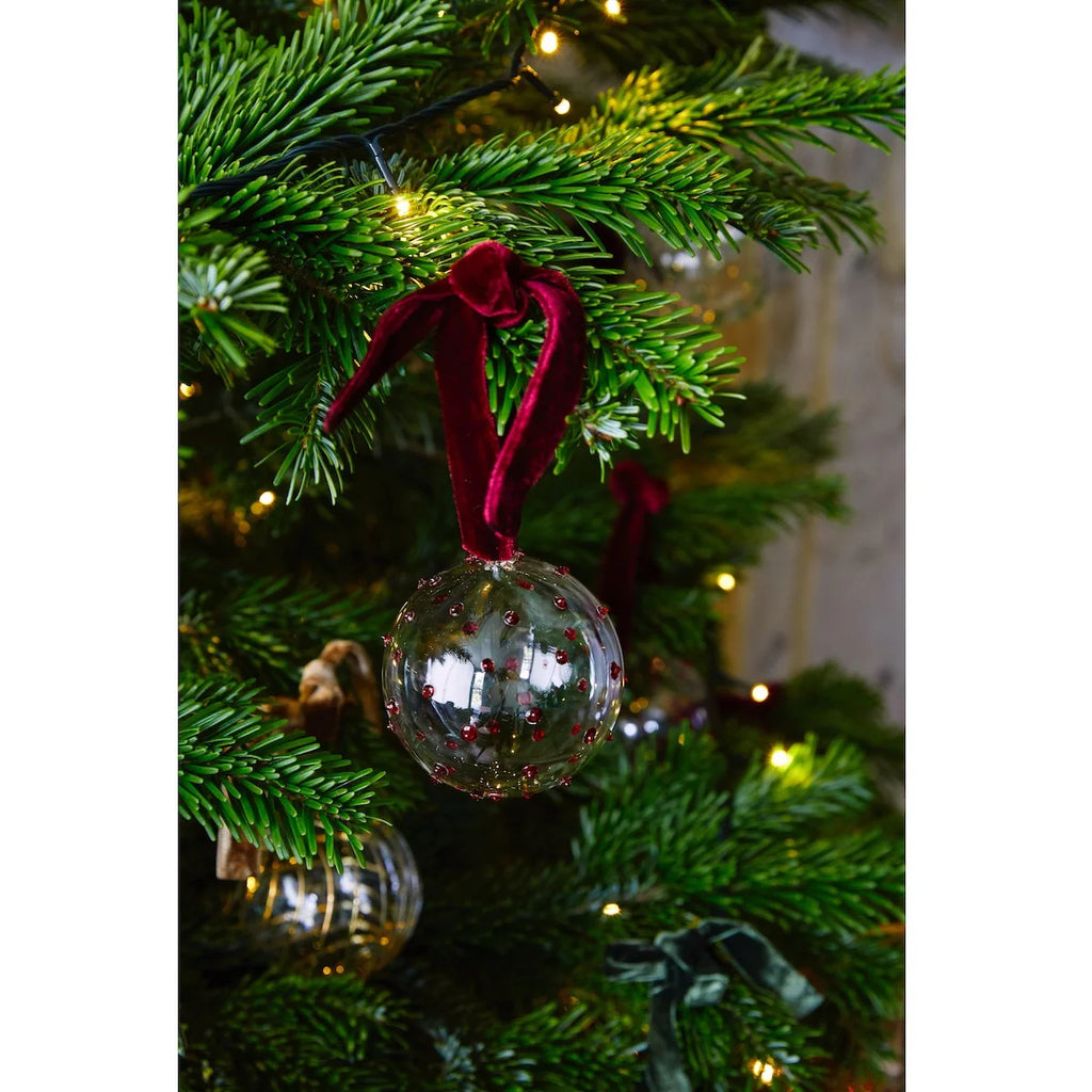 Box of Six Pom Christmas Baubles - Red