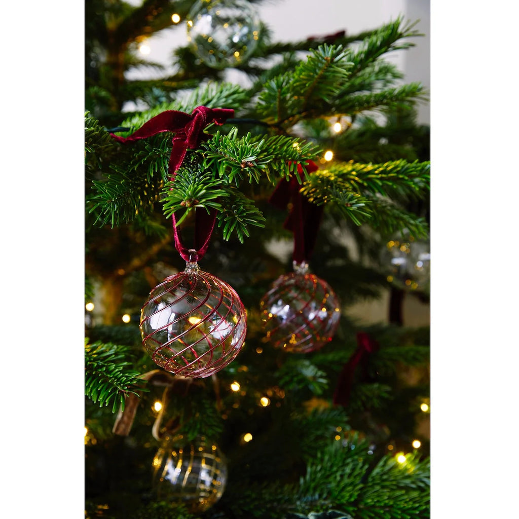 Box of Six Swirl Christmas Baubles - Red