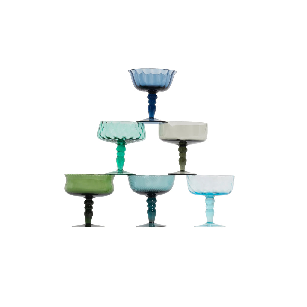 Bitossi Set 6 Champagne bowls assorted - Texture Blue/Green