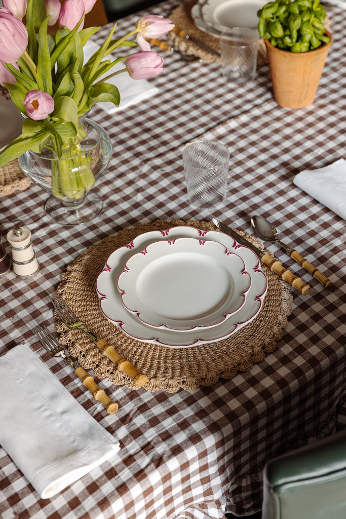 Rebecca Udall Set of 4 olivia scalloped plates decorative border raspberry red pink burgundy 