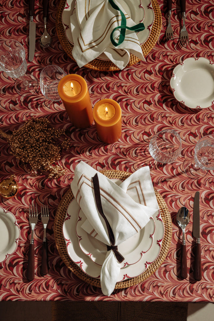 Rebecca Udall, Marble Contemporary Colourful Patterned Linen Tablecloth Table, Pink Red 