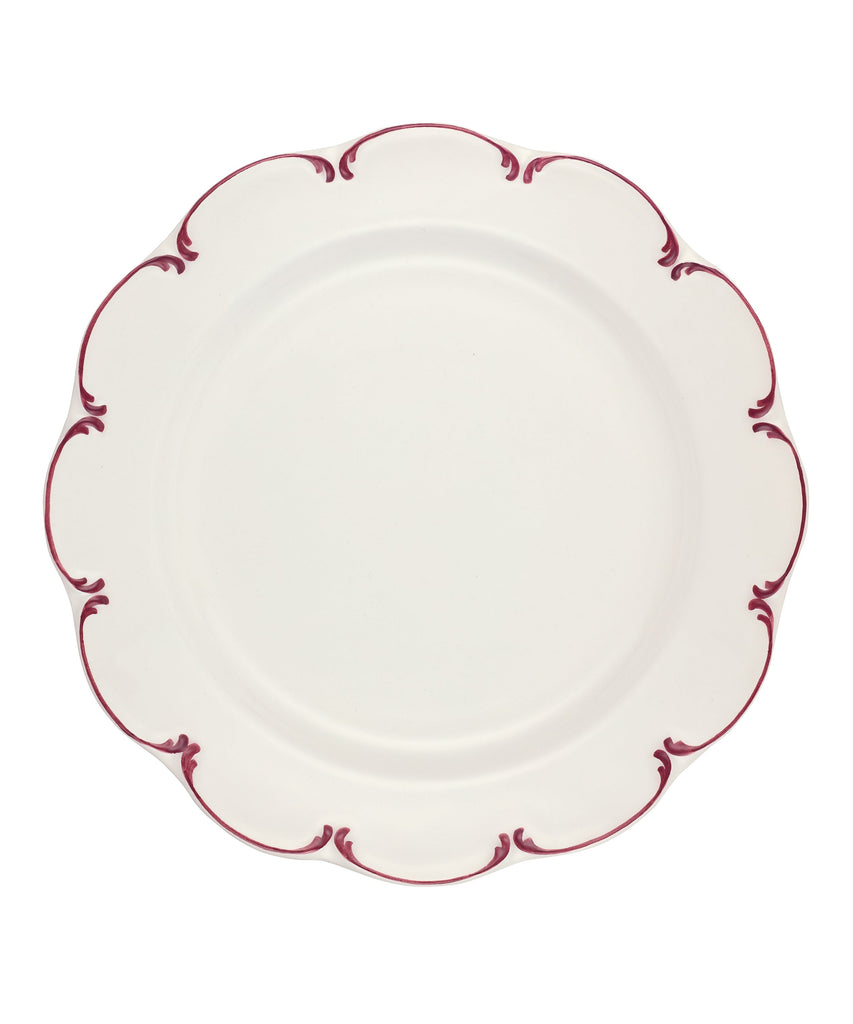 Rebecca Udall Set of 4 olivia scalloped plates decorative border raspberry red pink burgundy 