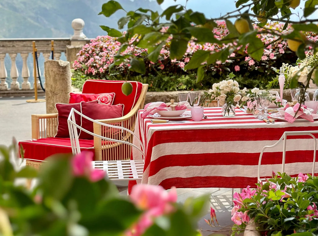 Summerill & Bishop Striped Linen Tablecloth in Red