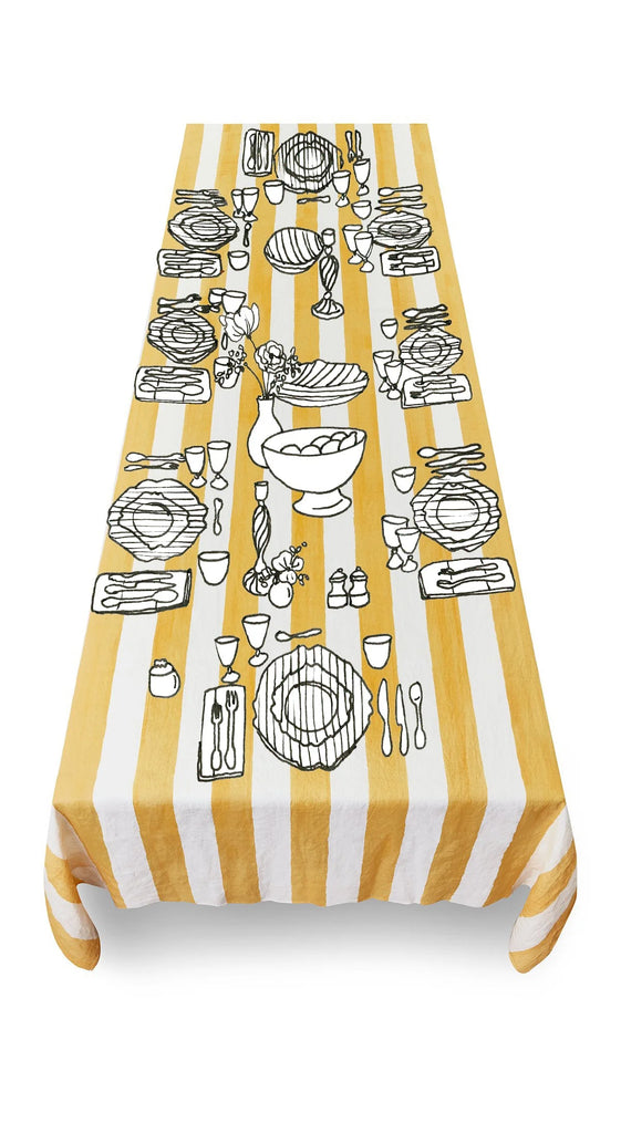 Summerill & Bishop Striped Linen Tablecloth Lemon Yellow