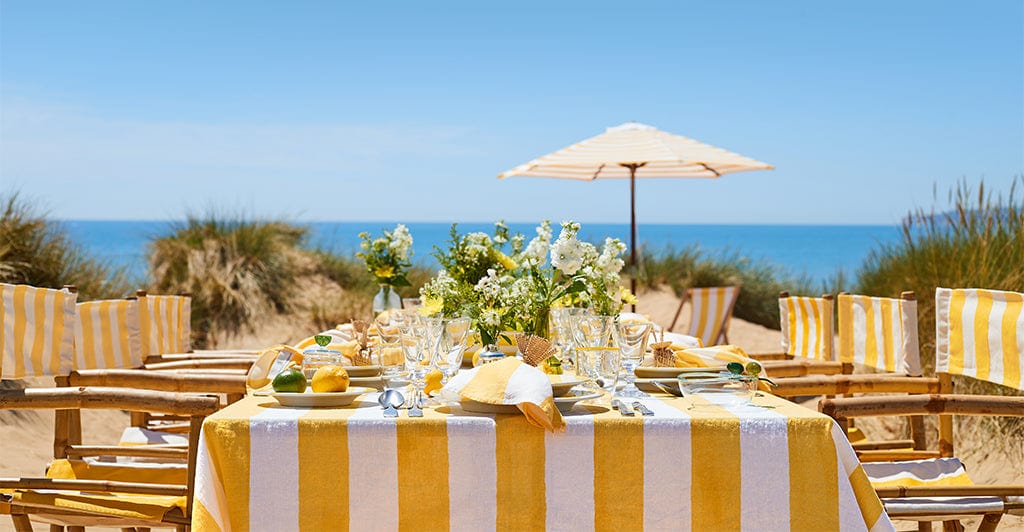 Summerill & Bishop Striped Linen Tablecloth Lemon Yellow