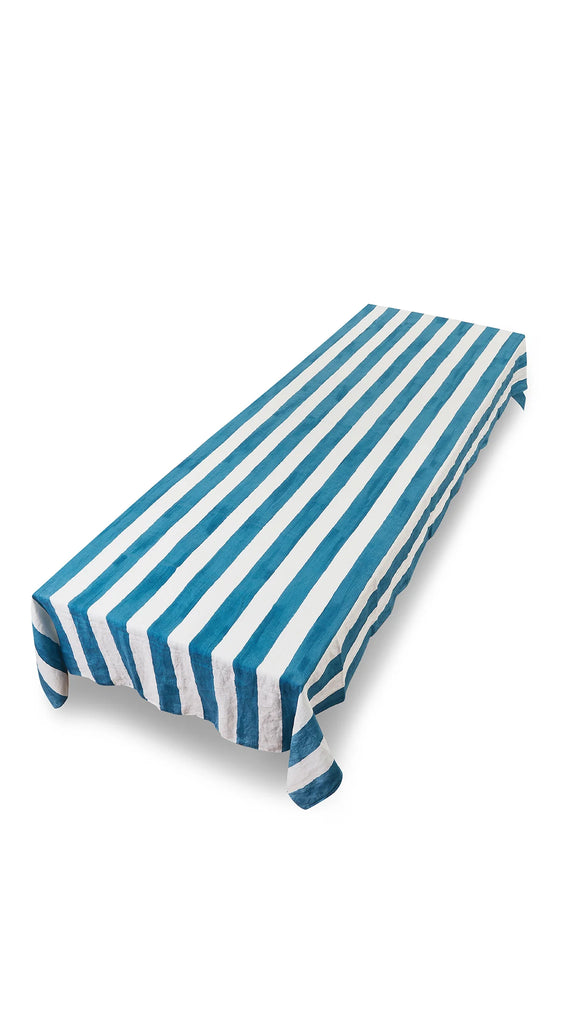 Summerill & Bishop Striped Linen Tablecloth Sky Blue