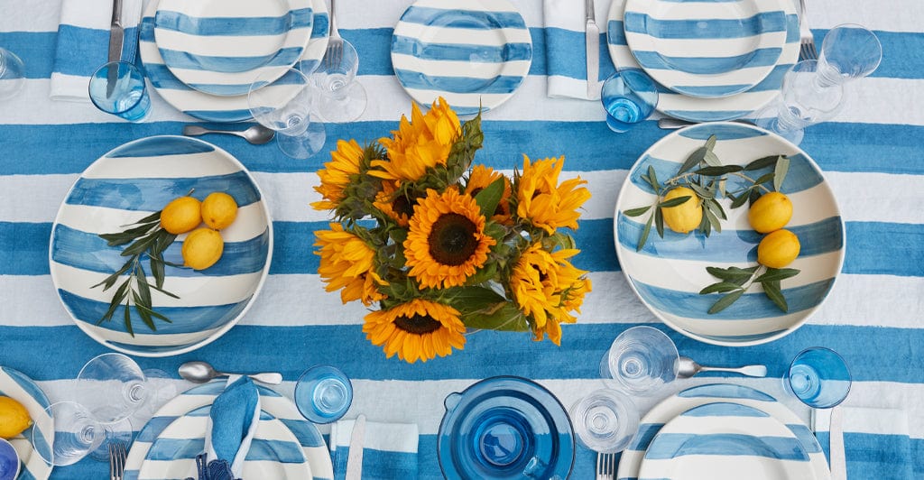 Summerill & Bishop Striped Linen Tablecloth Sky Blue