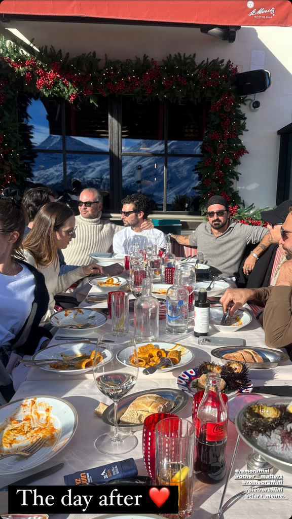 Remo Ruffoni and family celebrating post Moncler FW2024 Fashion Show at Chesa Chantarella (CheCha). Source @AllegraBenini