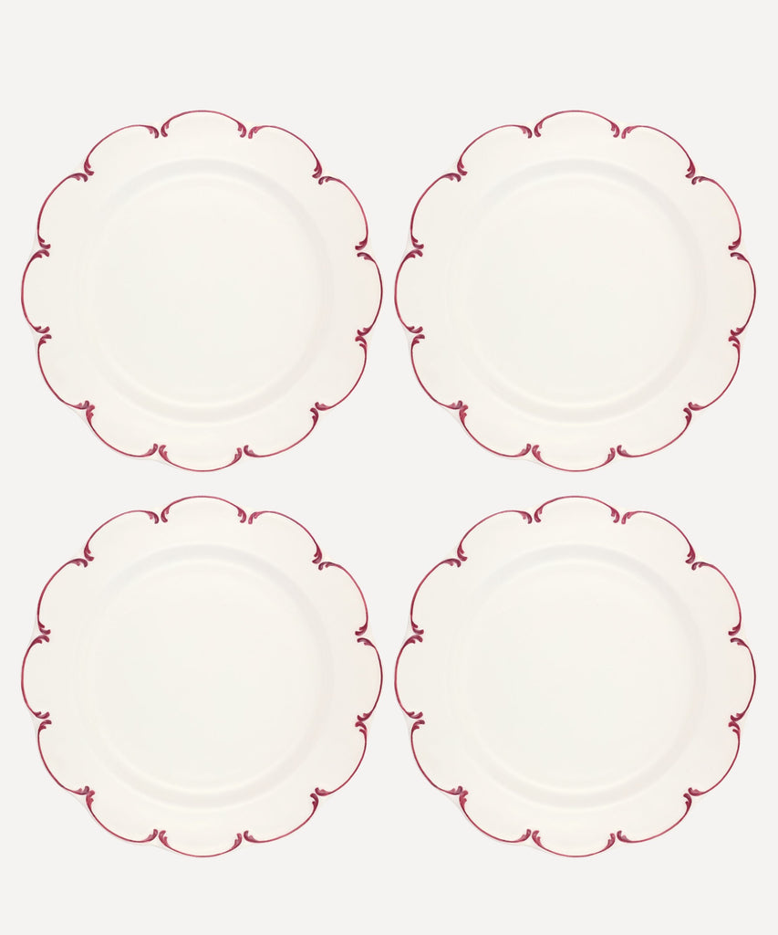 REBECCA UDALL Scalloped Olivia crockery plates with red rim