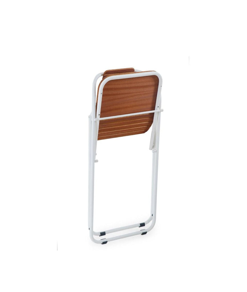 Urbn Balcony Small Folding Armchair In White Steel And Wood-Skin