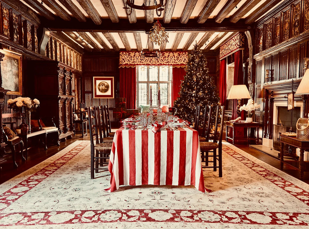 Summerill & Bishop Striped Linen Tablecloth in Red