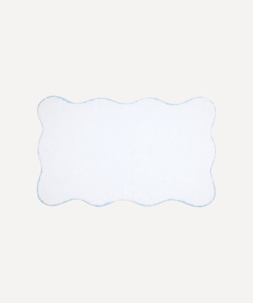 Rebecca Udall Luxury Scalloped Wavy Piped Edge Bath Mat, Powder light pale baby blue